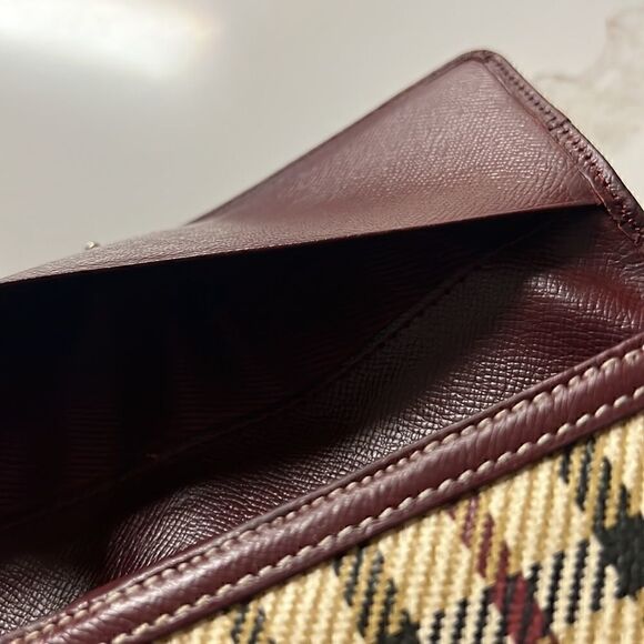 DAKS London Plaid Check  Tri Fold Wallet Clutch Burgundy Leather Trim - Picture 5 of 9